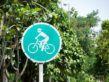 FEBRUARY, MALAYSIA - JULY 6, 2022: Signboard Of A Special Route For Cycling In A Public Park. Only Bicycles Are Allowed To Use This Route.
