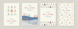 Fototapeta Kwiaty - Hand drawn Christmas trees. Collection of greeting cards. Vector illustration