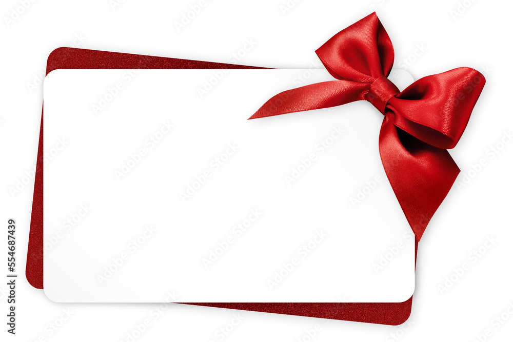 gift greeting card with red bright ribbon bow Isolated on transparent ...