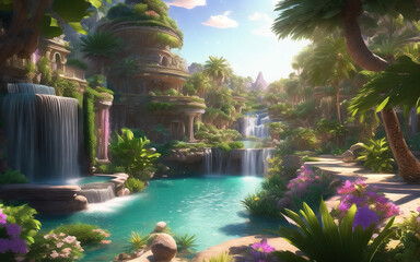 anime style babylon paradise ancient landscape	