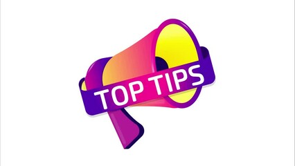Fototapete - Top tips banner, label, badge icon with megaphone. Flat design. 4K video animation