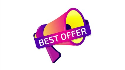 Aufkleber - Best offer banner, label, badge icon with megaphone. Flat design. 4K video animation
