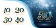 Set of 10 to 50 years Anniversary logotype design, Ten to Fifty years Celebrating Anniversary Logo, Blue and Gold Elegant Classic Logo Celebration,