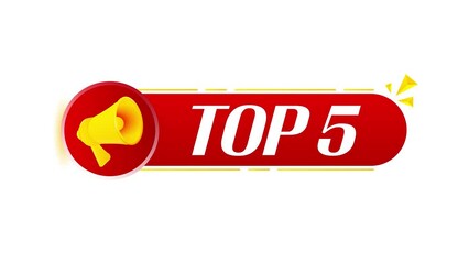 Poster - Megaphone with top 5 banner on white background. Web design. 4K video animation