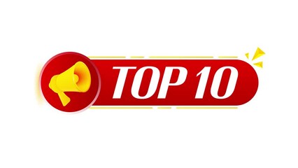 Poster - Megaphone with top 10 banner on white background. Web design. 4K video animation