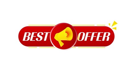 Aufkleber - Megaphone with best offer banner on white background. Web design. 4K video animation