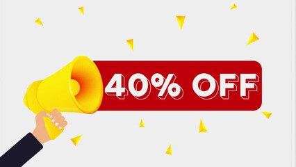 Leinwandbilder - Man holding megaphone and word 40 percent off near chalkboard. Sale concept. 4K video animation