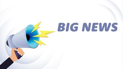 Leinwandbilder - Hand hold megaphone. Big news, realistic 3d megaphone, loudspeaker with lightning. Symbols speaker, social media, advertising and promotion. 4K video animation