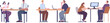 © MicroOne - People sitting at table and working. Job interview, social worker with client, office managers. Vector cartoon flat professional business characters