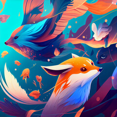 Wall Mural - Animals in a smooth gradient style