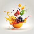 canvas print picture - Colorful fruit splash bowl created with AI