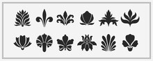 Text Boarder Divider For Printing In Typography. Floral Elegant Motif In Silhouette. Art Deco Mirrored Palmette.