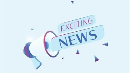 Poster - Exciting news text with 3d realistic megaphone animation. Megaphone sign banner for promo video. 4K animation