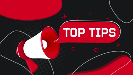 Fototapete - Top tips banner. Megaphone with speech bubble in flat style. 4K video animation