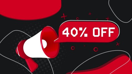 Aufkleber - 40 percent off banner. Megaphone with speech bubble in flat style. Sale concept. 4K video animation