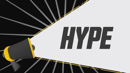 Aufkleber - Hype. Megaphone in promotion banner. Advertising, marketing speech. 4K video animation