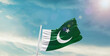 waving flag of Pakistan in blue sky. the symbol of the state on wavy cotton fabric.