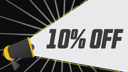 Leinwandbilder - 10 percent off. Megaphone in promotion banner. Advertising, marketing speech. 4K video animation