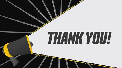 Poster - Thank you. Megaphone in promotion banner. Advertising, marketing speech. 4K video animation