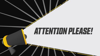 Poster - Attention please. Megaphone in promotion banner. Advertising, marketing speech. 4K video animation