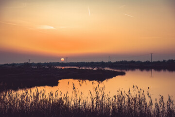 Night sunset on Evros Delta National Park Greece Thrace