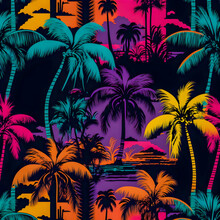 Florida Pattern, Illustrator,  Black Purple Orange Blue Pink Green Color Palette