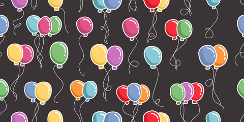 Poster - Seamless drawn colored balloons. Pattern for video games, wallpapers, seamless design. Drawn balloons pattern or wallpaper.