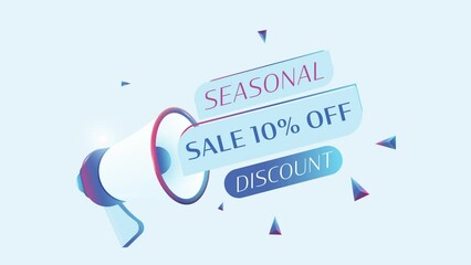 Aufkleber - Seasonal sale 10 percent off text with 3d realistic megaphone animation. Megaphone sign banner for promo video. Discount concept. 4K animation
