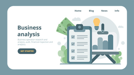 Concept business analysis. Giving financial consultation to customers. Homepage. Vector illustration for graphics and web design.