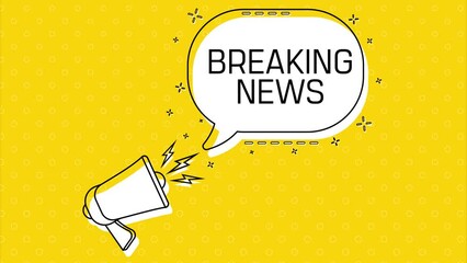Fototapete - Breaking news. Megaphone and yellow speech bubble with quote. Blog management. Concept poster for social networks, advertising, banner. Flat design. 4K animation