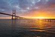 Vasco da Gama bridge over tagus river in Lisbon, Portugal, at sunrise