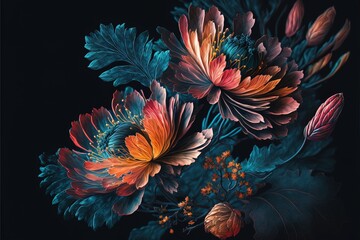 Poster -  a bunch of flowers that are on a table together in a vase on a table top. generative ai