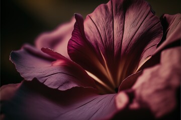 Poster -  a close up of a flower with a dark background and a yellow center and a pink center and a green center. Generative AI