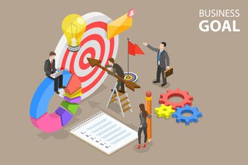 Canvas Print - 3D Isometric Flat Vector Conceptual Illustration of Business Goal, Target Achievement