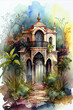 © Martin - watercolor painting of a beautiful oriental villa - generative AI