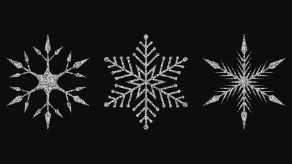 Wall Mural - Silver glitter snowflakes. Christmas, New Year design. Vector illustration
