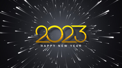Wall Mural - New Year 2023 Background. Festive fireworks. Vector banner