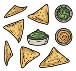 Wall Mural - Nachos with guacamole for design. Nacho latin fast food. Traditional mexican food with chips and salsa souce for poster or banner.