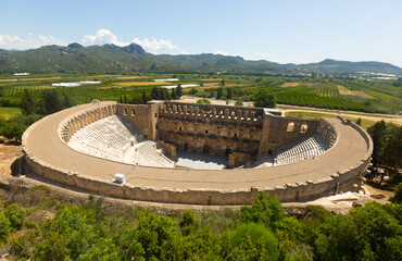 Ancient amphitheater Aspendos on a sunny summer day. Antalya. Turkey