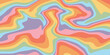 Retro rainbow wavy background illustration. Trendy distorted colorful texture in vintage y2k style. Psychedelic hippie pattern, liquid swirl poster.