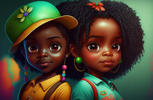 Two Very Beautiful Cartoon Black Girls. Sketch Art For Artist Creativity Inspiration. Generative AI