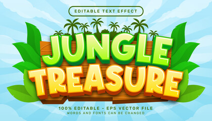 jungle treasure 3d text effect and editable text effect with wood and nature illustration