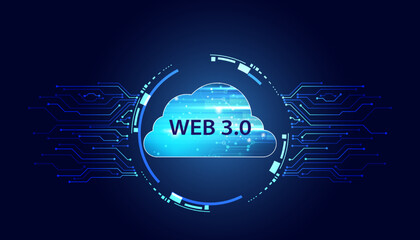 Wall Mural - abstract, web 3.0 cloud and blockchain circle, technology or concept to develop web links, decentral