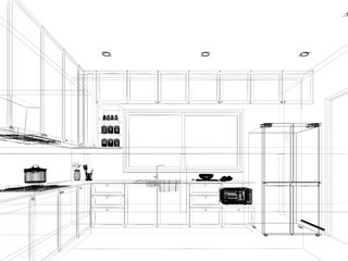 Wall Mural - abstract sketch design of kitchen room, 3d rendering