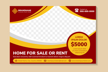 Wall Mural - home for sale or rent flyer or banner template design with photo and text placement, professional ey