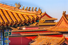 Roof Figurines Yellow Roofs Forbidden City Palace Beijing China