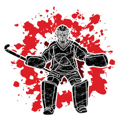 Wall Mural - Field Hockey Sport Male Player Action Cartoon Outline Graphic Vector