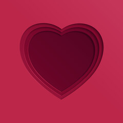 Wall Mural - 3d gradient background. red paper cut out heart shape pattern in layers. trend color of the year 202