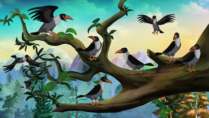 Wall Mural - Flock of Crows Sitting on a Tree