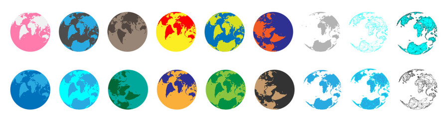 Wall Mural - earth 3d globe. world map with green continents and blue oceans. vector isolated set of earth planet